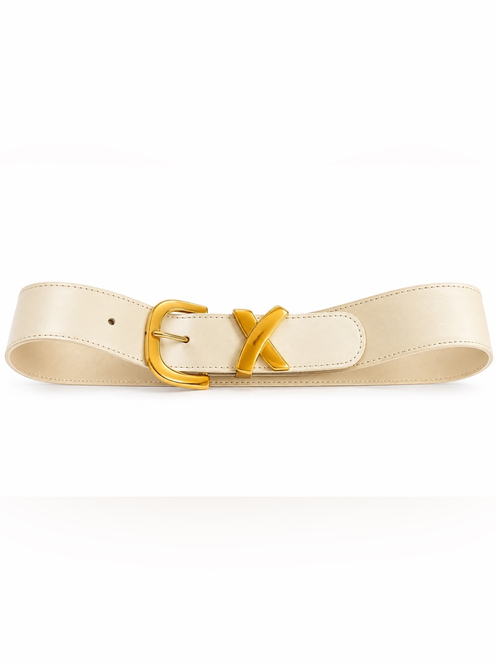 Paloma Picasso Cream Leather Belt Gold Buckle Made in Italy Size S/70
